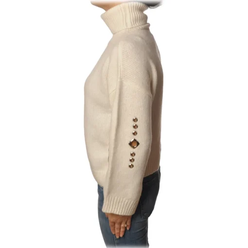 Pinko Knitwears-- Sweater Guyana High Neck Oversized with Studs - White - Sweater - Made in Italy - Luxury Exclusive Collection - Avvenice