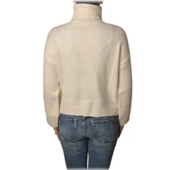 Pinko Knitwears-- Sweater Guyana High Neck Oversized with Studs - White - Sweater - Made in Italy - Luxury Exclusive Collection - Avvenice