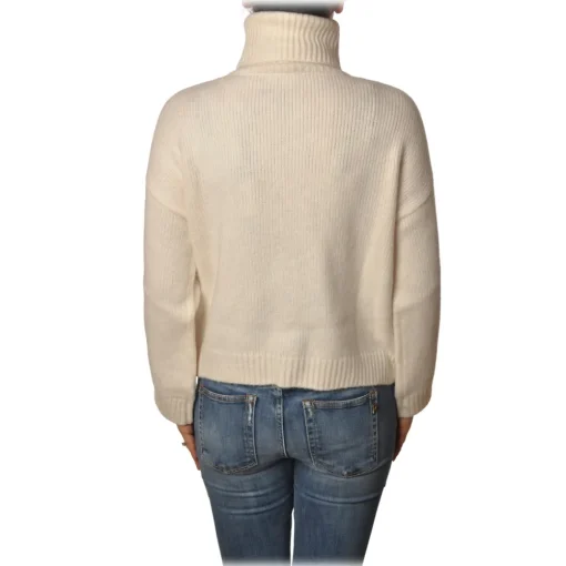 Pinko Knitwears-- Sweater Guyana High Neck Oversized with Studs - White - Sweater - Made in Italy - Luxury Exclusive Collection - Avvenice