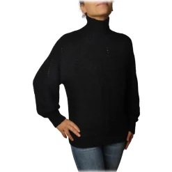 Pinko Knitwears-- Sweater MegaMix High Neck Oversized Fit - Black - Sweater - Made in Italy - Luxury Exclusive Collection - Avvenice