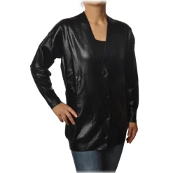 Pinko Knitwears-- Sweater Sebbene Oversized in Glossy Coated Effect - Black - Sweater - Made in Italy - Luxury Exclusive Collection - Avvenice