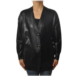 Pinko Knitwears-- Sweater Sebbene Oversized in Glossy Coated Effect - Black - Sweater - Made in Italy - Luxury Exclusive Collection - Avvenice