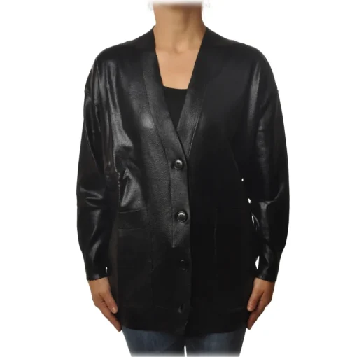 Pinko Knitwears-- Sweater Sebbene Oversized in Glossy Coated Effect - Black - Sweater - Made in Italy - Luxury Exclusive Collection - Avvenice