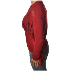 Pinko Knitwears-- Sweater Valgualnera with Fringes and Openwork - Red - Sweater - Made in Italy - Luxury Exclusive Collection - Avvenice