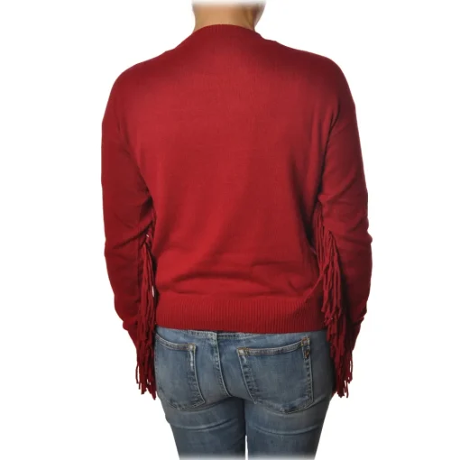Pinko Knitwears-- Sweater Valgualnera with Fringes and Openwork - Red - Sweater - Made in Italy - Luxury Exclusive Collection - Avvenice
