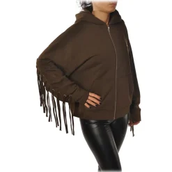 Pinko Sweatshirts-- Sweatshirt Tango with Fringe on the Back - Brown - Sweatshirt - Made in Italy - Luxury Exclusive Collection - Avvenice