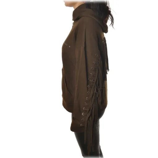 Pinko Sweatshirts-- Sweatshirt Tango with Fringe on the Back - Brown - Sweatshirt - Made in Italy - Luxury Exclusive Collection - Avvenice