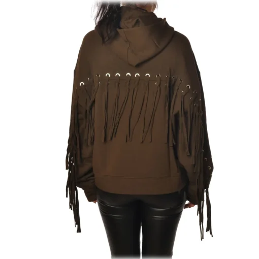 Pinko Sweatshirts-- Sweatshirt Tango with Fringe on the Back - Brown - Sweatshirt - Made in Italy - Luxury Exclusive Collection - Avvenice
