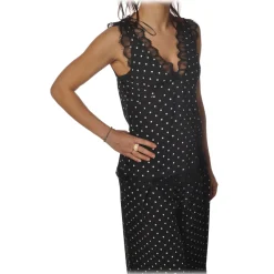 Pinko Tops-- Top Semolino1 V-neck in Pois Pattern - Black - Top - Made in Italy - Luxury Exclusive Collection - Avvenice