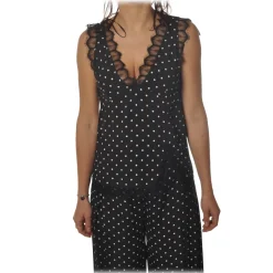 Pinko Tops-- Top Semolino1 V-neck in Pois Pattern - Black - Top - Made in Italy - Luxury Exclusive Collection - Avvenice