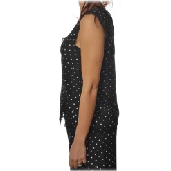 Pinko Tops-- Top Semolino1 V-neck in Pois Pattern - Black - Top - Made in Italy - Luxury Exclusive Collection - Avvenice