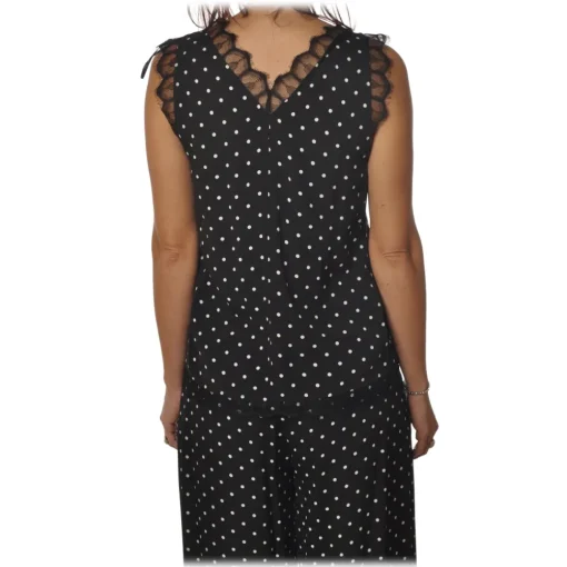 Pinko Tops-- Top Semolino1 V-neck in Pois Pattern - Black - Top - Made in Italy - Luxury Exclusive Collection - Avvenice
