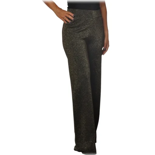 Pinko Trousers-- Trousers Canada Wide Leg in Lurex Knit - Grey - Trousers - Made in Italy - Luxury Exclusive Collection - Avvenice