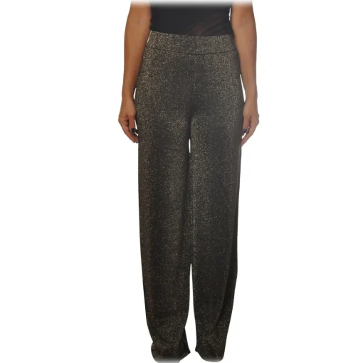 Pinko Trousers-- Trousers Canada Wide Leg in Lurex Knit - Grey - Trousers - Made in Italy - Luxury Exclusive Collection - Avvenice