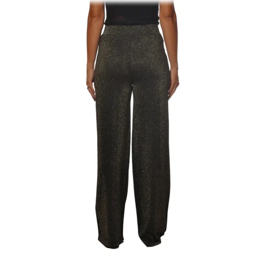 Pinko Trousers-- Trousers Canada Wide Leg in Lurex Knit - Grey - Trousers - Made in Italy - Luxury Exclusive Collection - Avvenice