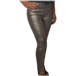 Pinko Trousers-- Trousers Sabrina9 Slim Fit in Pleated Canvas - Silver - Trousers - Made in Italy - Luxury Exclusive Collection - Avvenice
