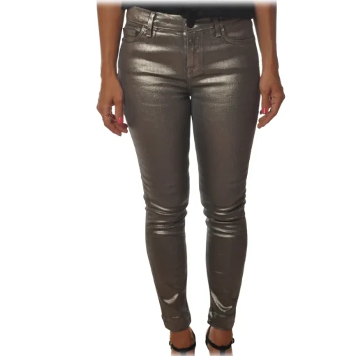 Pinko Trousers-- Trousers Sabrina9 Slim Fit in Pleated Canvas - Silver - Trousers - Made in Italy - Luxury Exclusive Collection - Avvenice