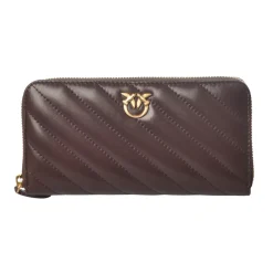 Pinko Wallets-- Wallet Ryder v Quilt in Leather with Logo - Bordeaux - Bag - Made in Italy - Luxury Exclusive Collection - Avvenice