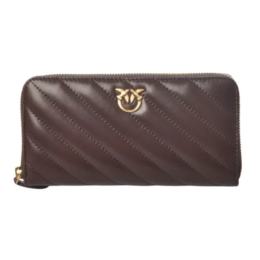 Pinko Wallets-- Wallet Ryder v Quilt in Leather with Logo - Bordeaux - Bag - Made in Italy - Luxury Exclusive Collection - Avvenice