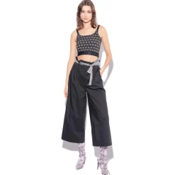 Pinko Trousers-- Wide Leg Cropped Poplin Trousers - Black - Trousers - Made in Italy - Luxury Exclusive Collection - Avvenice
