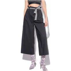 Pinko Trousers-- Wide Leg Cropped Poplin Trousers - Black - Trousers - Made in Italy - Luxury Exclusive Collection - Avvenice
