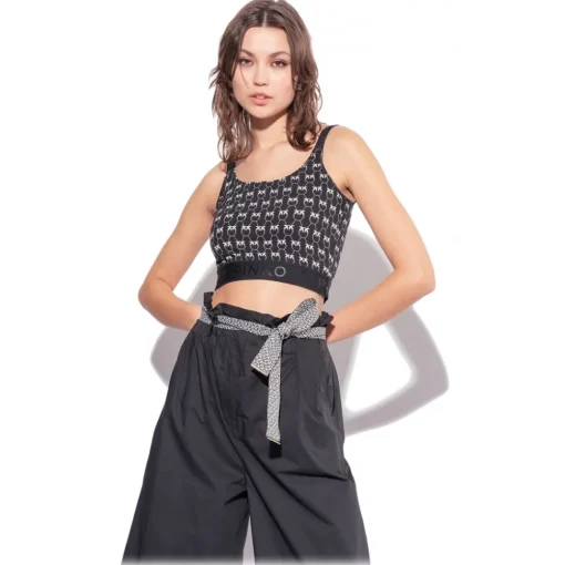 Pinko Trousers-- Wide Leg Cropped Poplin Trousers - Black - Trousers - Made in Italy - Luxury Exclusive Collection - Avvenice