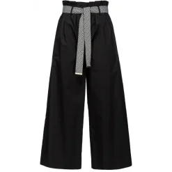 Pinko Trousers-- Wide Leg Cropped Poplin Trousers - Black - Trousers - Made in Italy - Luxury Exclusive Collection - Avvenice