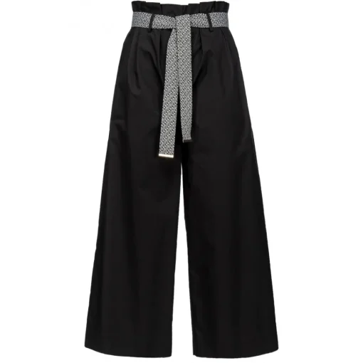 Pinko Trousers-- Wide Leg Cropped Poplin Trousers - Black - Trousers - Made in Italy - Luxury Exclusive Collection - Avvenice