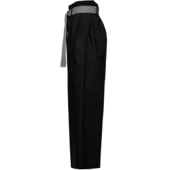 Pinko Trousers-- Wide Leg Cropped Poplin Trousers - Black - Trousers - Made in Italy - Luxury Exclusive Collection - Avvenice