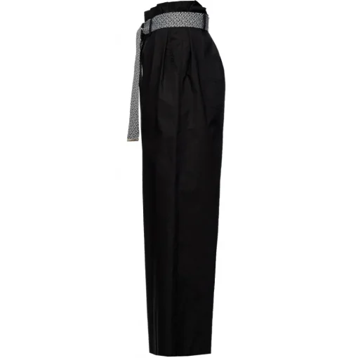 Pinko Trousers-- Wide Leg Cropped Poplin Trousers - Black - Trousers - Made in Italy - Luxury Exclusive Collection - Avvenice