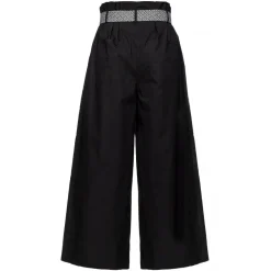 Pinko Trousers-- Wide Leg Cropped Poplin Trousers - Black - Trousers - Made in Italy - Luxury Exclusive Collection - Avvenice