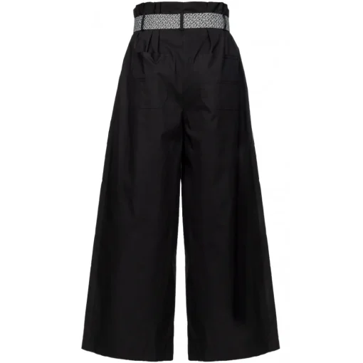 Pinko Trousers-- Wide Leg Cropped Poplin Trousers - Black - Trousers - Made in Italy - Luxury Exclusive Collection - Avvenice
