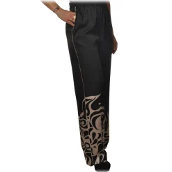 Pinko Trousers-- Wide Leg Trousers Koda in Fantasy Pattern - Black/Ivory - Trousers - Made in Italy - Luxury Exclusive Collection - Avvenice