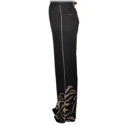 Pinko Trousers-- Wide Leg Trousers Koda in Fantasy Pattern - Black/Ivory - Trousers - Made in Italy - Luxury Exclusive Collection - Avvenice