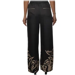 Pinko Trousers-- Wide Leg Trousers Koda in Fantasy Pattern - Black/Ivory - Trousers - Made in Italy - Luxury Exclusive Collection - Avvenice