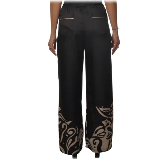 Pinko Trousers-- Wide Leg Trousers Koda in Fantasy Pattern - Black/Ivory - Trousers - Made in Italy - Luxury Exclusive Collection - Avvenice