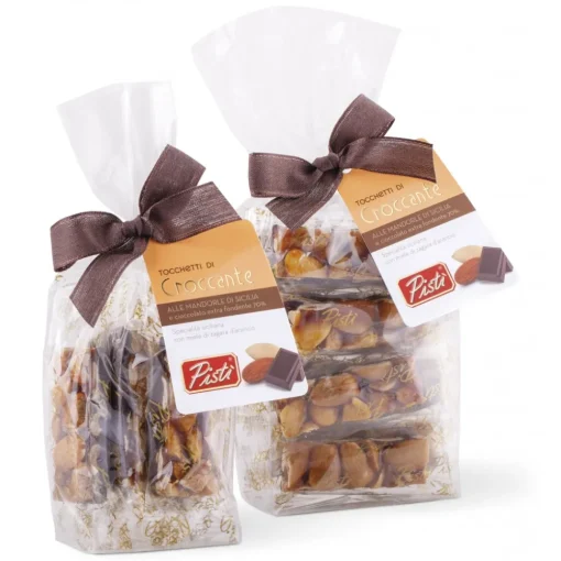 Pist\u00ec Sweets-Pistì - Pieces of Crunchy with Sicilian Almonds with Dark Chocolate - Fine Pastry in Envelope with Bow - 200 g - Avvenice