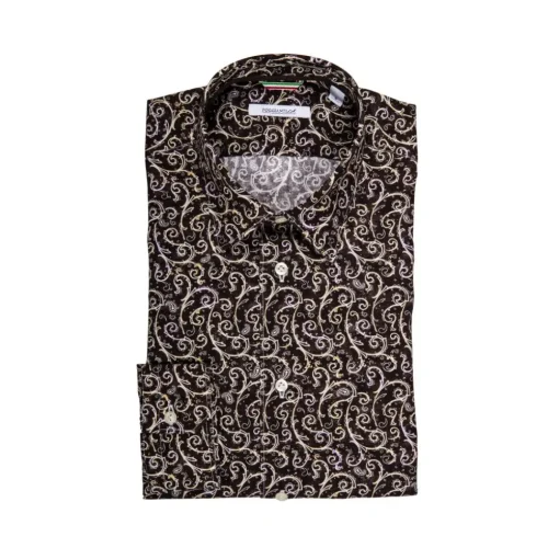 Poggianti 1958 Shirts-Poggianti 1985 - Autumn Fantasy Shirt with Italian Collar - Handmade in Italy - New Luxury Exclusive Collection - Avvenice