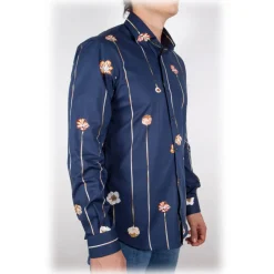 Poggianti 1958 Shirts-Poggianti 1985 - Blue Fantasy Shirt French Collar - Handmade in Italy - New Luxury Exclusive Collection - Avvenice