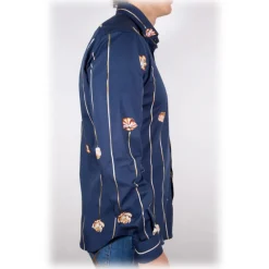 Poggianti 1958 Shirts-Poggianti 1985 - Blue Fantasy Shirt French Collar - Handmade in Italy - New Luxury Exclusive Collection - Avvenice