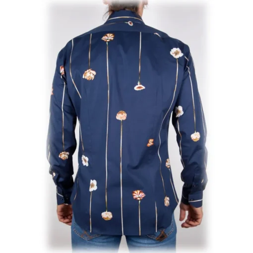 Poggianti 1958 Shirts-Poggianti 1985 - Blue Fantasy Shirt French Collar - Handmade in Italy - New Luxury Exclusive Collection - Avvenice