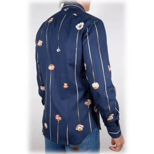 Poggianti 1958 Shirts-Poggianti 1985 - Blue Fantasy Shirt French Collar - Handmade in Italy - New Luxury Exclusive Collection - Avvenice
