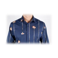 Poggianti 1958 Shirts-Poggianti 1985 - Blue Fantasy Shirt French Collar - Handmade in Italy - New Luxury Exclusive Collection - Avvenice