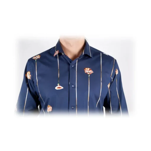 Poggianti 1958 Shirts-Poggianti 1985 - Blue Fantasy Shirt French Collar - Handmade in Italy - New Luxury Exclusive Collection - Avvenice