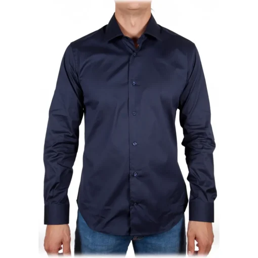 Poggianti 1958 Shirts-Poggianti 1985 - Blue Poplin Shirt Italian Collar - Handmade in Italy - New Luxury Exclusive Collection - Avvenice