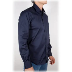 Poggianti 1958 Shirts-Poggianti 1985 - Blue Poplin Shirt Italian Collar - Handmade in Italy - New Luxury Exclusive Collection - Avvenice
