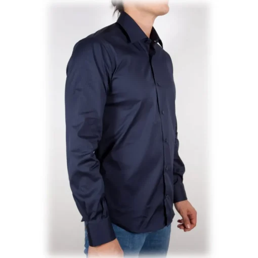 Poggianti 1958 Shirts-Poggianti 1985 - Blue Poplin Shirt Italian Collar - Handmade in Italy - New Luxury Exclusive Collection - Avvenice