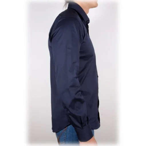 Poggianti 1958 Shirts-Poggianti 1985 - Blue Poplin Shirt Italian Collar - Handmade in Italy - New Luxury Exclusive Collection - Avvenice