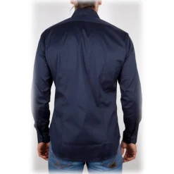 Poggianti 1958 Shirts-Poggianti 1985 - Blue Poplin Shirt Italian Collar - Handmade in Italy - New Luxury Exclusive Collection - Avvenice