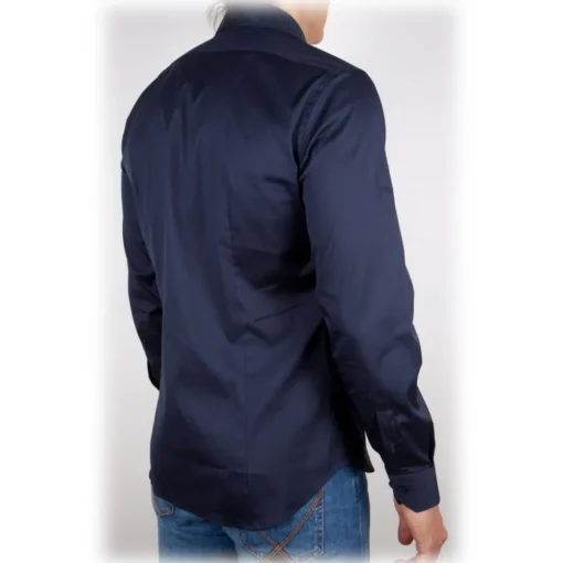 Poggianti 1958 Shirts-Poggianti 1985 - Blue Poplin Shirt Italian Collar - Handmade in Italy - New Luxury Exclusive Collection - Avvenice